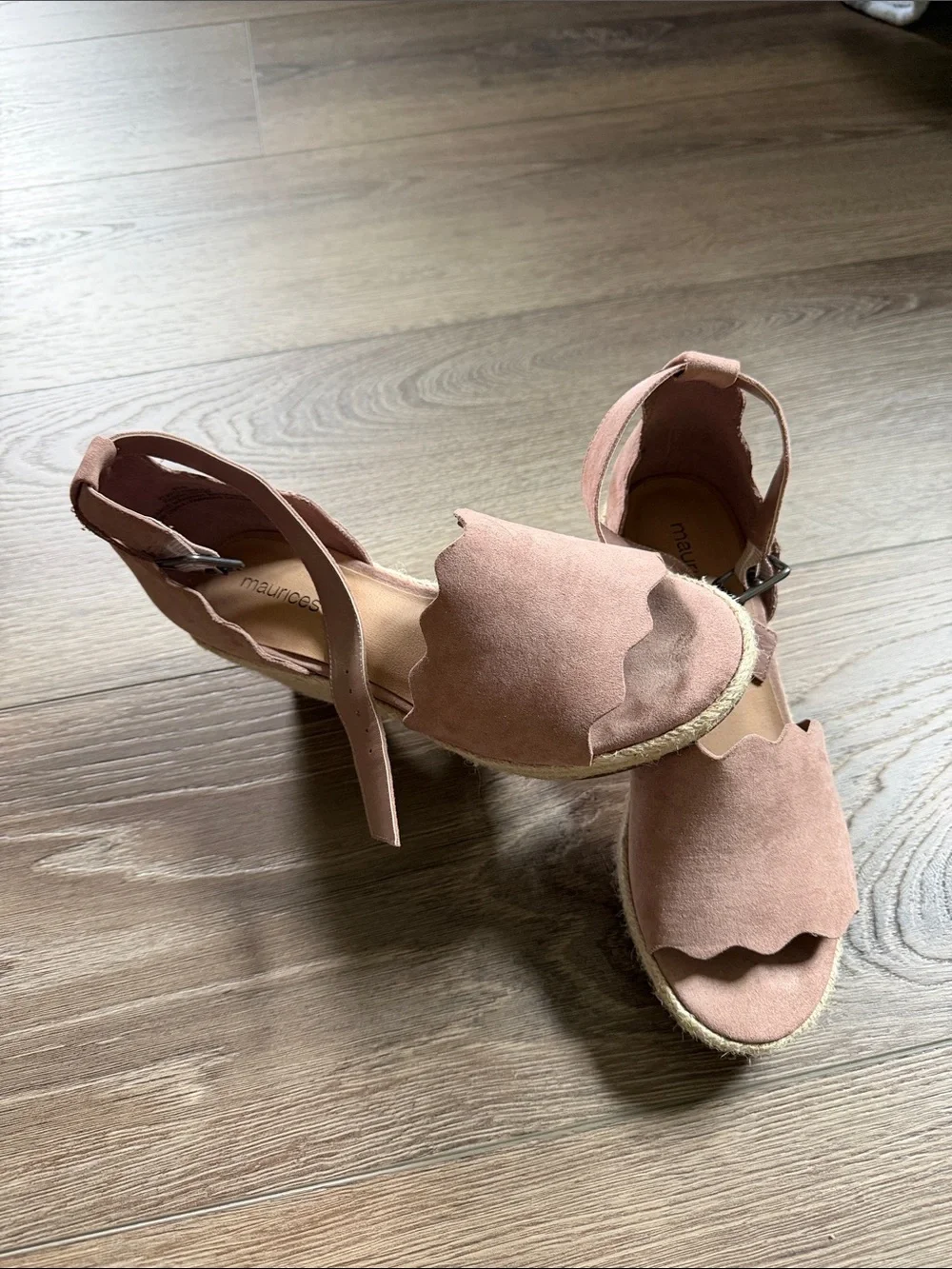 Maurices Blush Pink Suede Espadrille Wedge Sandals